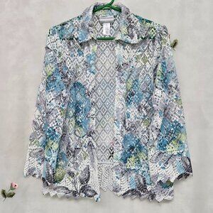 Alfred Dunner*Vibrant Floral Lace Crochet Open Front Cardigan* Size: PS